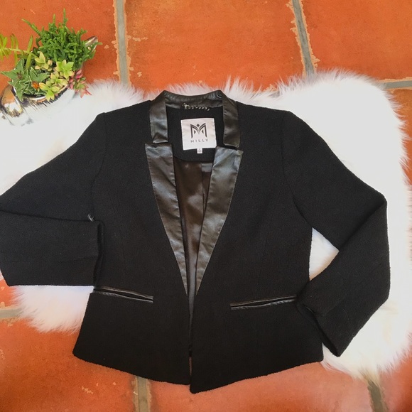 Milly Jackets & Blazers - MILLY wool boucle and leather lapel jacket size 4